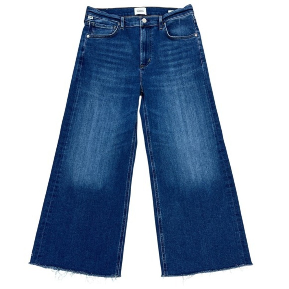 Citizens of Humanity Lyra Wide Leg Crop Jeans 29" Ambry Medium Dark Wash Raw Hem